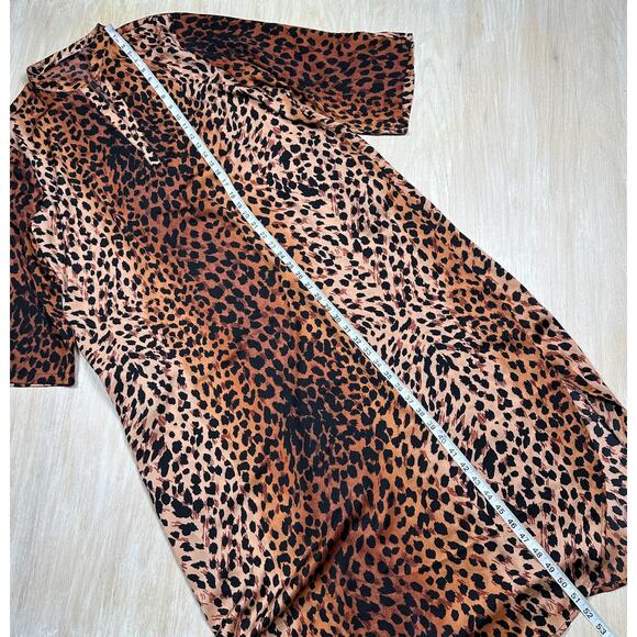 Natori Cheetah Animal Print Mandarin Sleepshirt Loungewear Caftan Dress XL - Picture 12 of 16